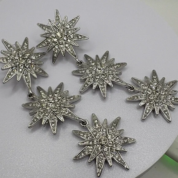 BRIDAL👰 CRYSTAL 🌟 STARBURST Earrings PAGEANT 👸 SWAROVSKI - Picture 7 of 9